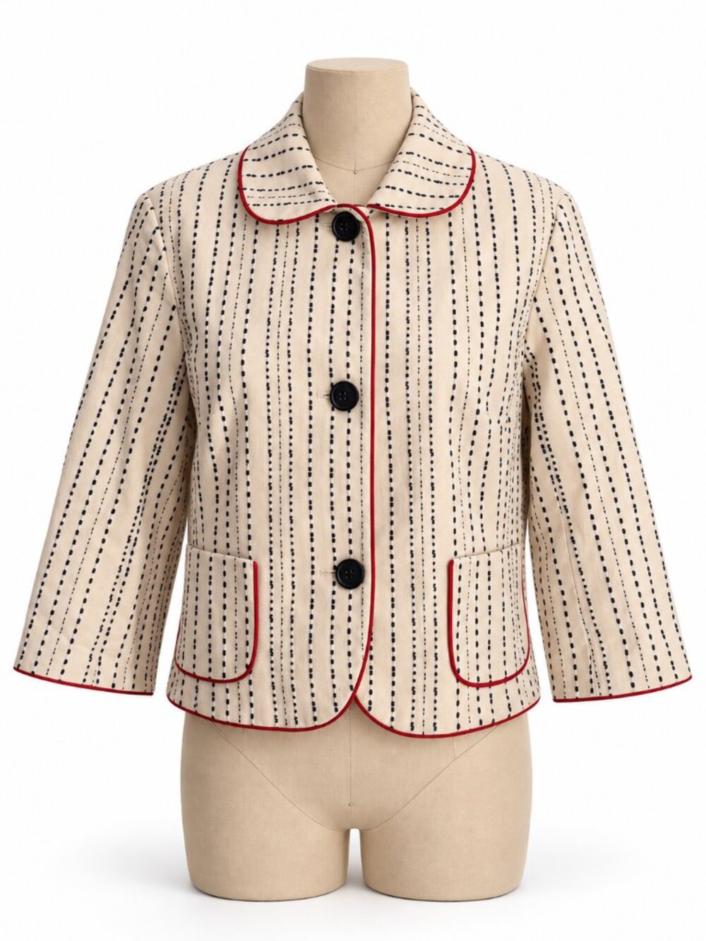 Talbots Cream Stripe Jacket with Red Trim - M